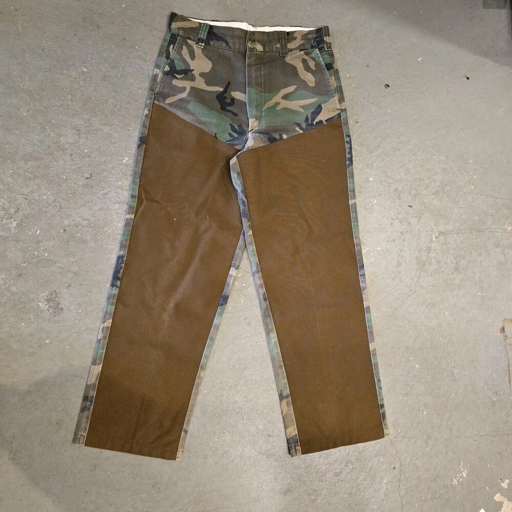Vintage Duxbak Mens Hunting Pants Duck Camo Canvas Brown Nylon Brush Guard 32x32